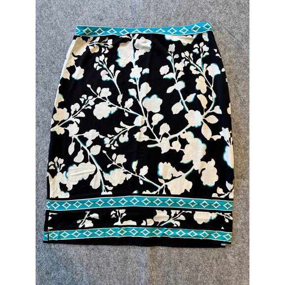 BCBGMAXAZRIA Floral Print XS Black/White/Teal Split Sides Mini Skirt - Picture 1 of 7